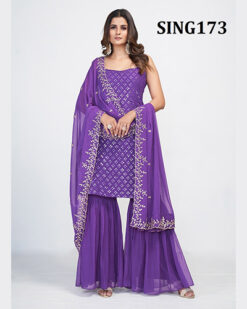 Purple Muslim Sharar Salwar Suit