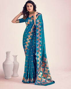 Teal Traditional Style Silk Saree