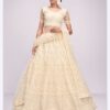 DELECTABLE OFF WHITE CORDING, THREAD EMBROIDERED NET FABRIC LEHENGA CHOLI FOR BRIDE