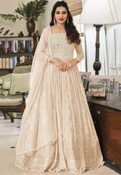 SKU KCH9214 Ships in 19 days Embroidered Georgette Abaya Style Suit in Beige