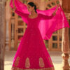 Embroidered Sleeve Georgette Abaya Style Suit in Magenta 5008