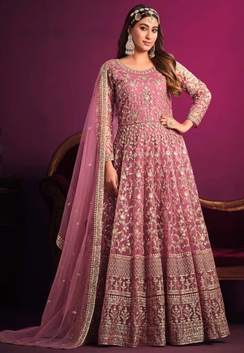 Eid Presenting Our Festival Special Collection Embroidered Net Abaya Style Suit in Pink