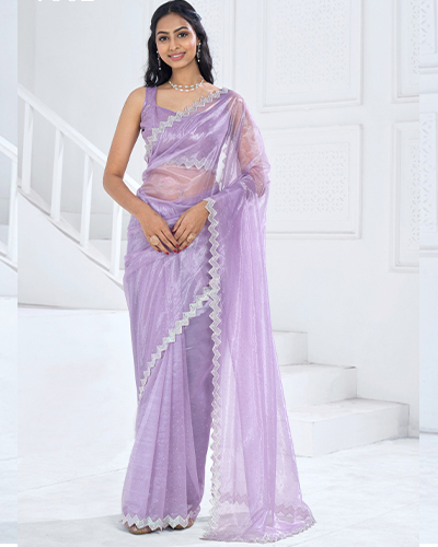 Lilac Trendy Fashion Organza Cocktail Indian Swarovski Saree Sari Blouse Women/Girls