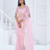 Blush Pink Trendy Fashion Organza Cocktail Indian Swarovski Saree Sari Blouse Women/Girls