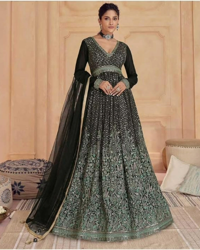Royal Black Trendy Zari Embroidere Anarkali