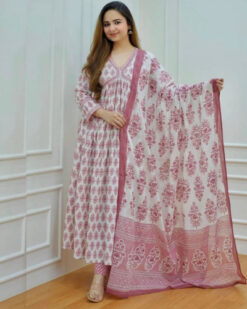 Trendy Hand Block Cotton Printed Alia Cut Anarkali Kurta Set 546F
