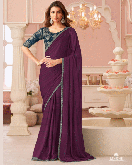 Indian Women Pattern Work Designer Satin Saree for Party