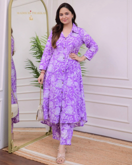 Beautiful Cotton Printed A-Line Kurti with Pant Set