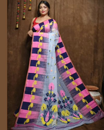 Latest Designer Festival Wear Check Dhakai jamdani Handloom Saree
