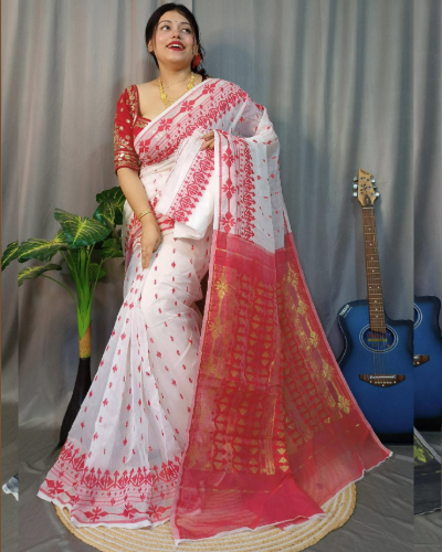 Indian Women Designer Dhakai jamdani Handloom Saree