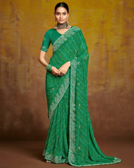 Indian Women Georgette Saree with Embroidery Blouse