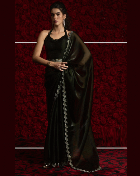 Indian Women Cocktail Party Style Tissue Chiffon Saree