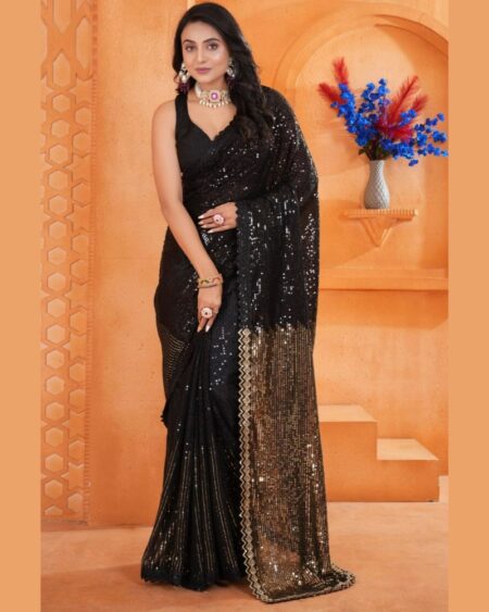 Beautiful Premium Georgette Designer Sequence Indian Saree