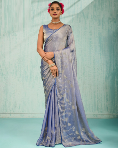 Cut dana Work Designer Dual Tone Velvet Chiffon Saree