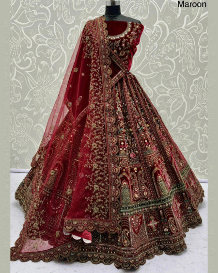 Velvet Hand Mirror Crafted Bridal & Wedding Wear Lehenga Choli