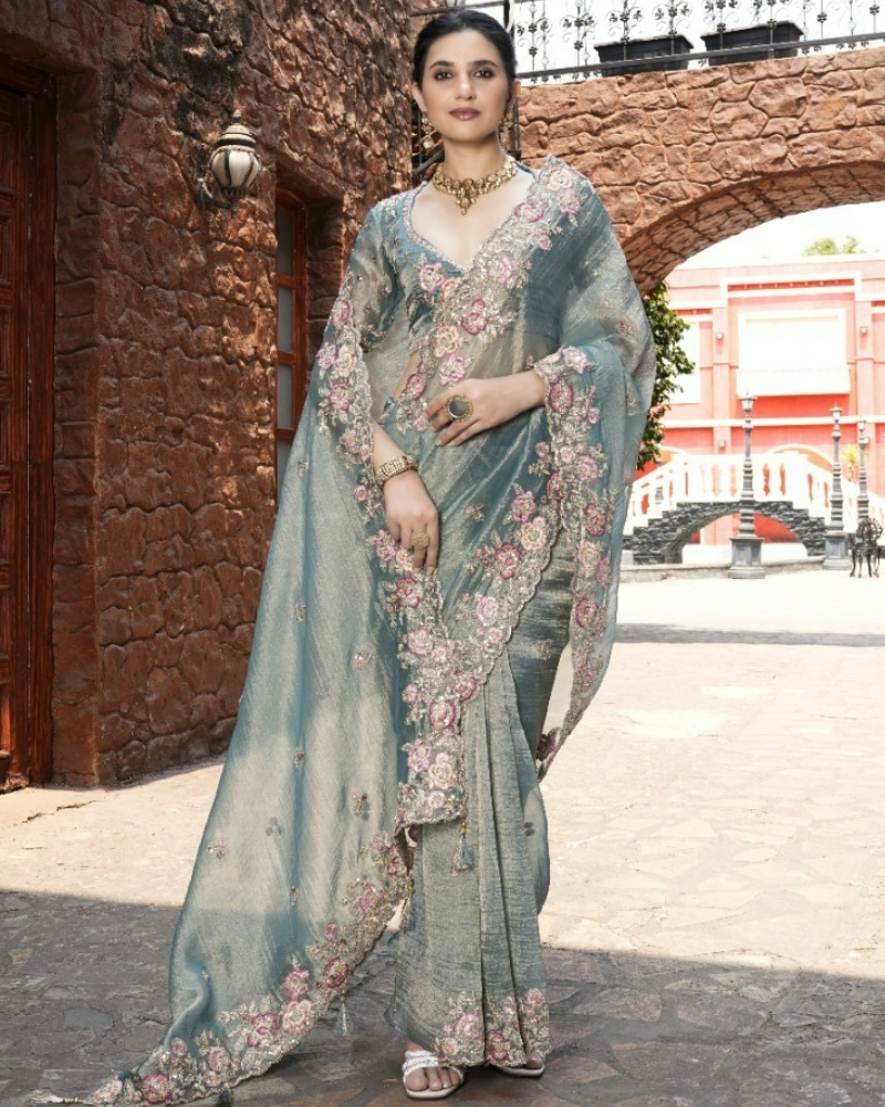 Indian Women Embroidery Designer Pure Fancy Border Saree Balaji