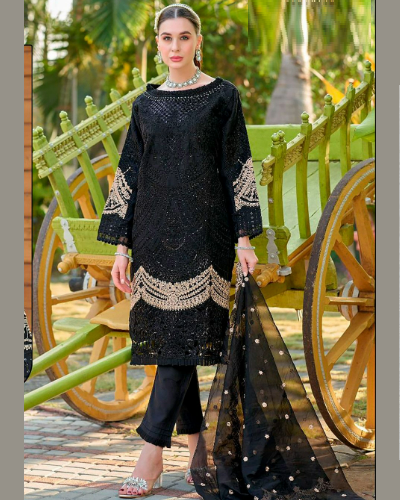 Organza Pakistani Style Straight Embroidered Salwar Kameez