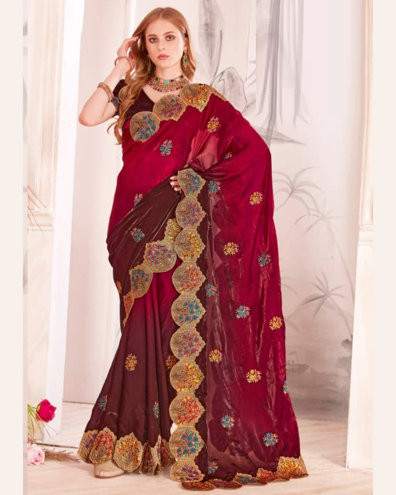 Fendi Satin Silk Designer Party Wear Fancy Saree Balaji Emporium