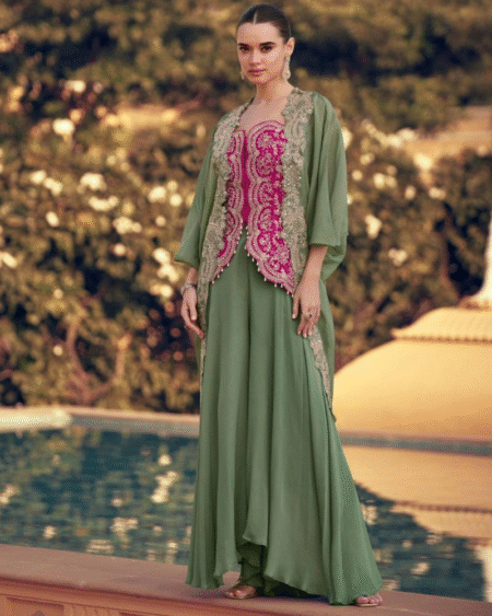 Premium Real Chinon Silk Party Style Designer Indo Western Dress