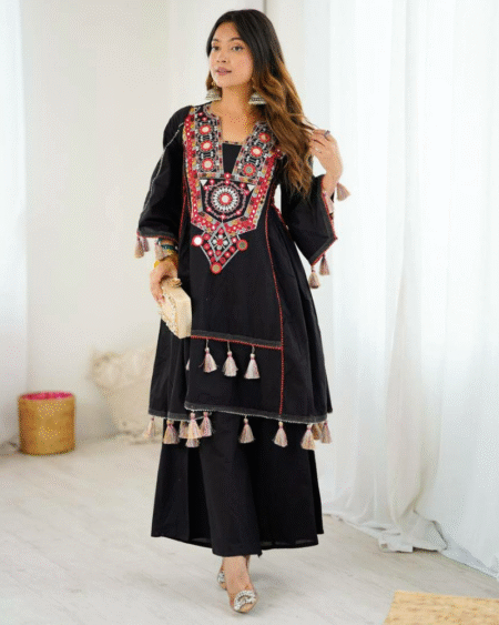 Pure Khadi Cotton Real Mirror Work Festival Palazzo Kurti