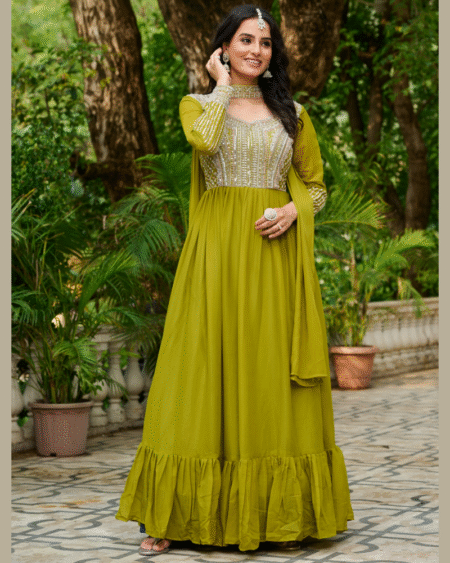 Star Georgette Festival Wear Sequins Gown with Dupatta