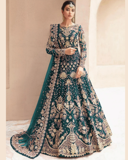 Heavy Butterfly Net Wedding Gown with Heavy Dupatta
