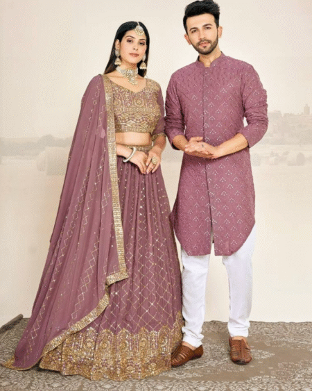 Heavy Georgette Silk Festival Wear Couple Combo Set