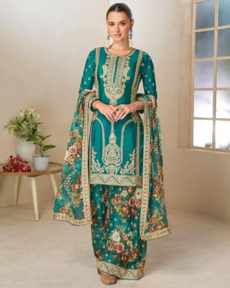 Real Chinon Digital Printed Sharara Style Suit for Festivals