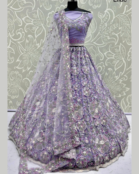 Net Flower Embroidered Designer Partywear Lehenga Choli