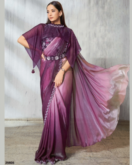 Two Tone Satin Silk Party Wear Ready to Wear Designer Saree