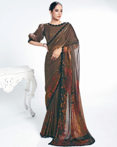 Two Tone Satin Silk Designer Party Wear Saree