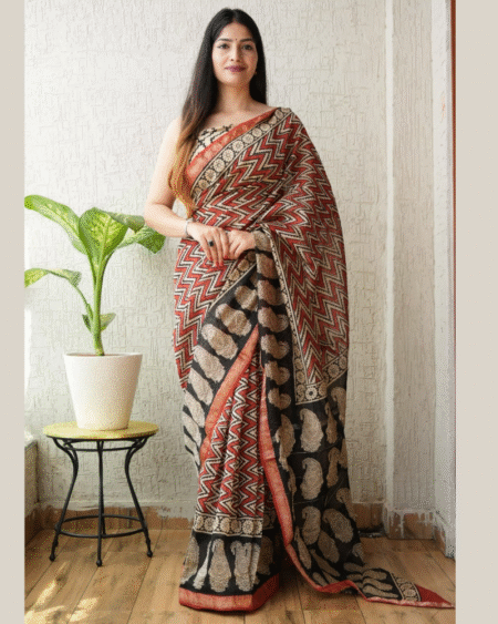 Maheswari Silk Hand Block Printed Handloom Saree
