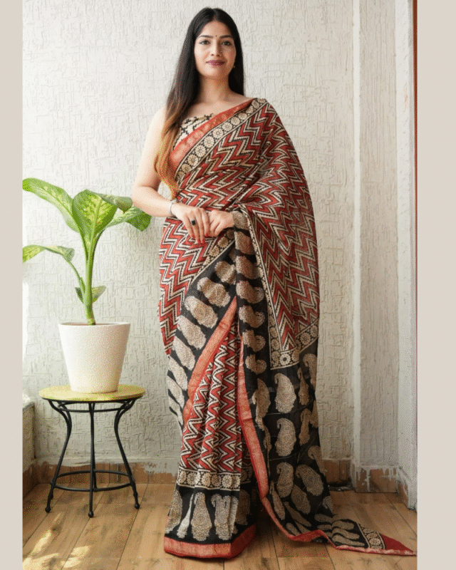 Maheswari Silk Hand Block Printed Handloom Saree