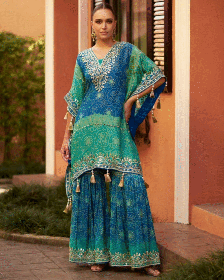 Latest Trendy Designer Real Premium Chinon Silk Kaftan with Sharara