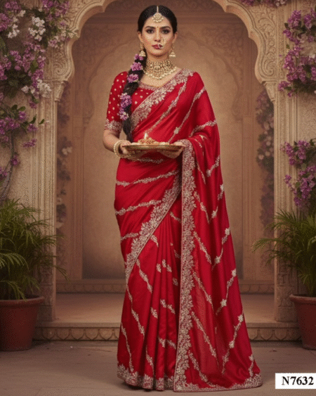 Indian Festivals Karwa Chauth Special Georgette Satin Silk Saree