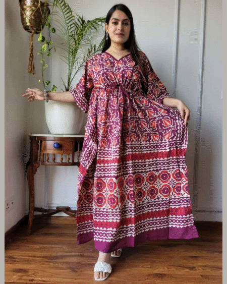 Indian Women Pure Cotton Hand Block Printed Designer Kaftans