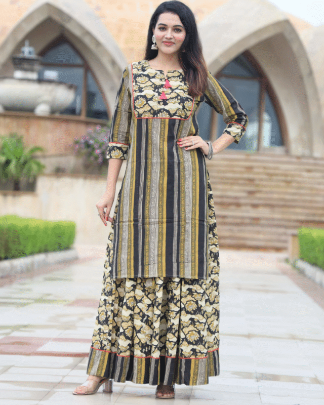 Hand block Printed Ethnic Wear Pure Cotton Lehenga Style Suit