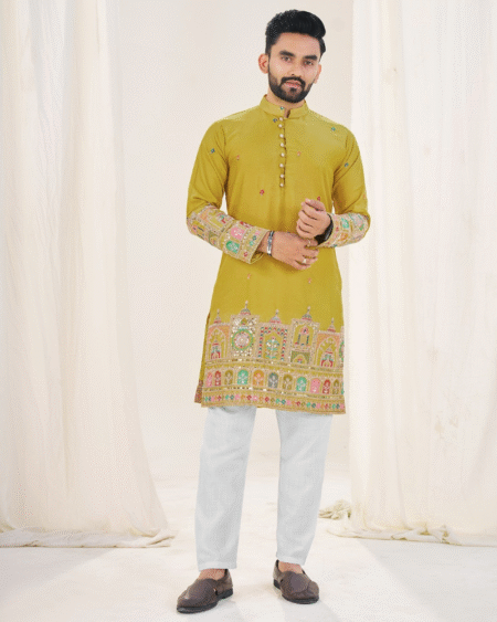 Traditional Cranchi Silk Festival Wear Designer Men's Kurta Pajama