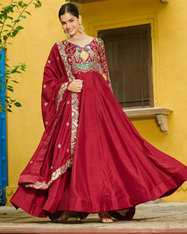 Diwali Special Designer Vichitra Long Gown with Dupatta