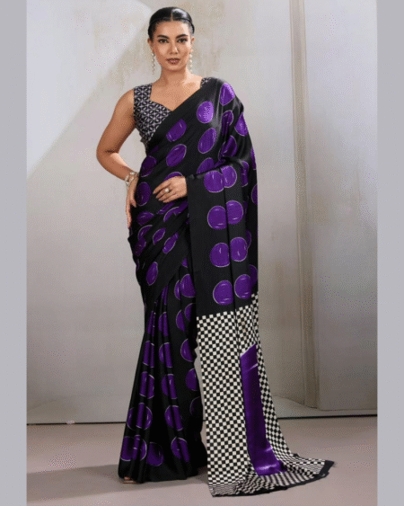 Indian Women Formal Wear Modal Satin Ajrakh Printed Saree