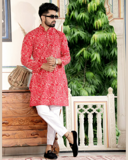Traditional Bagru Hand Block Printed Gent's Long Kurta Pajama