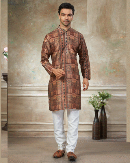 Premium Silk Digital Printed Festivals Men's Wear Kurta Pajama