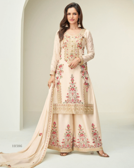 Indian Festival Special Premium Chinon Silk Designer Palazzo Style Suit