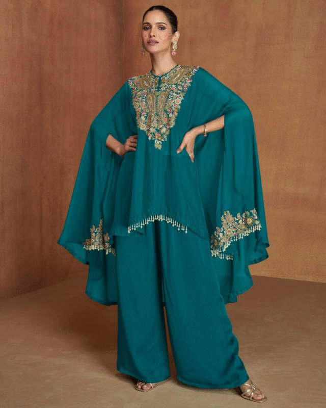 Indian Girlish Style Real Silk Festival Wear Palazzo Style Kaftan