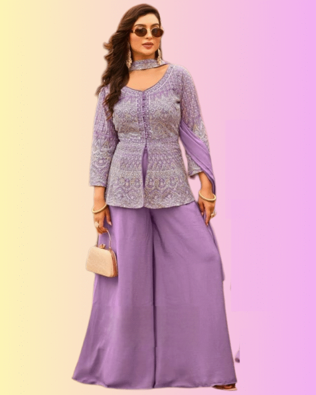 Viscose Designer Front Cut Peplum with Plazo & Neck Dupatta