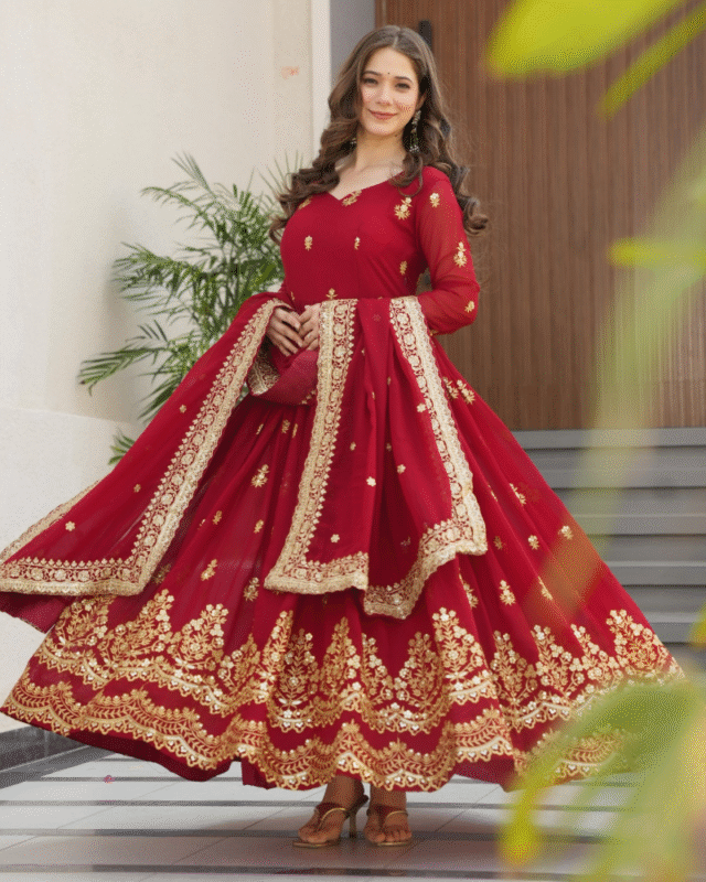 Wedding Wear Designer Faux Blooming Gown with Dupatta