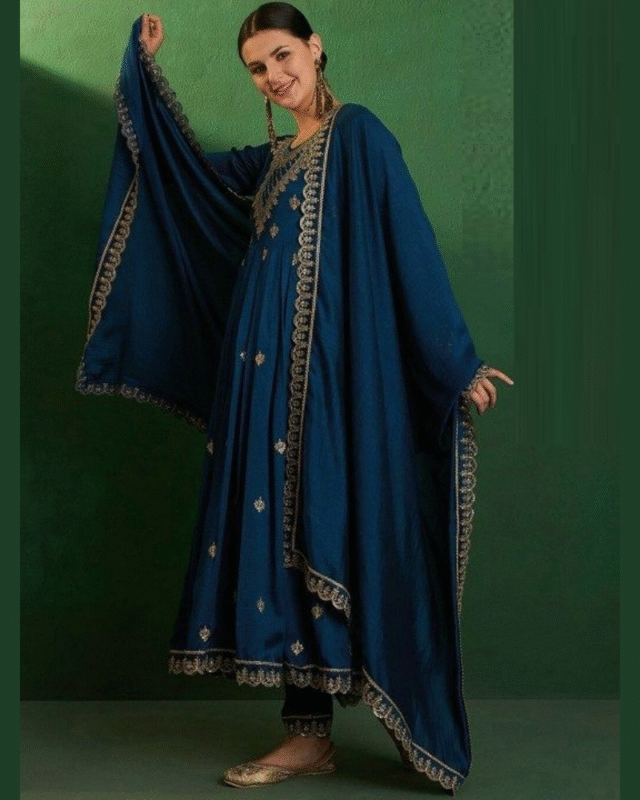 Indian Women Designer Vichitra Anarkali Style Kurti Set