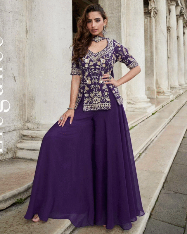 Purple Premium Real Organza Silk Trendy Wedding Look Suit