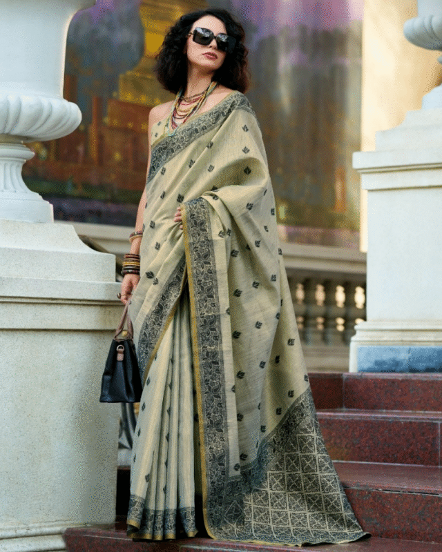 Indian Women Tissue Linen Designer Party Wear Saree