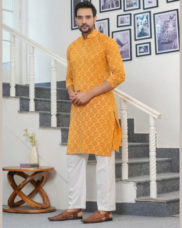 Traditional Bagru Hand Block Printed Gent's Long Kurta Pajama